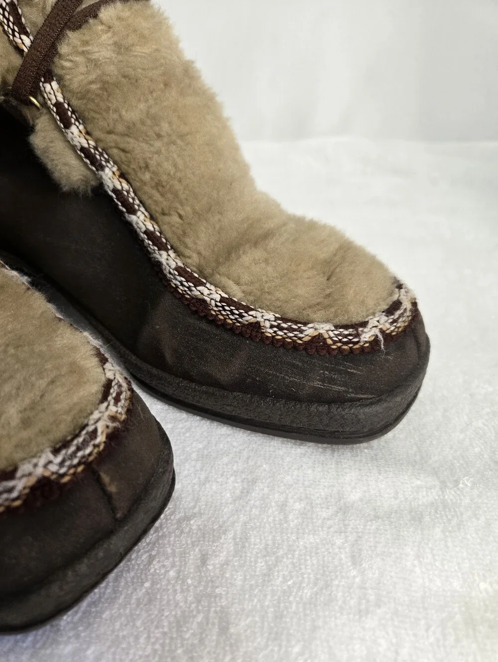 Vintage 70s Snowland Boots Women’s 9 Brown Faux Fur Lace Up Après Ski